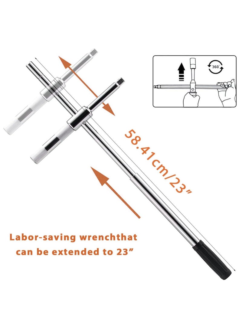 Universal Extended Telescoping Lug Wrench, 4 Way Tire Iron Nut Wrench Set with Storage Box and Standard Sockets(17mm/19mm/21mm/23mm), Wheel Wrench for Repair Car Vehicle Auto Tire Nut Wrench - Image 3