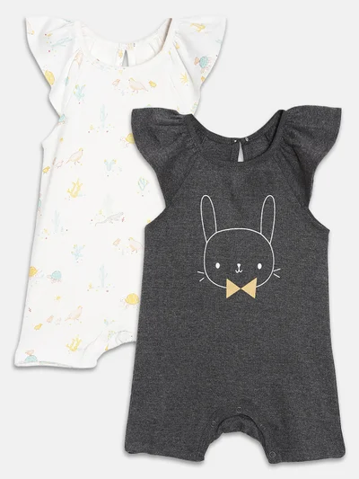 Broon Broon Infant Girls White and Black Printed Organic Cotton Rompers Pack of 2