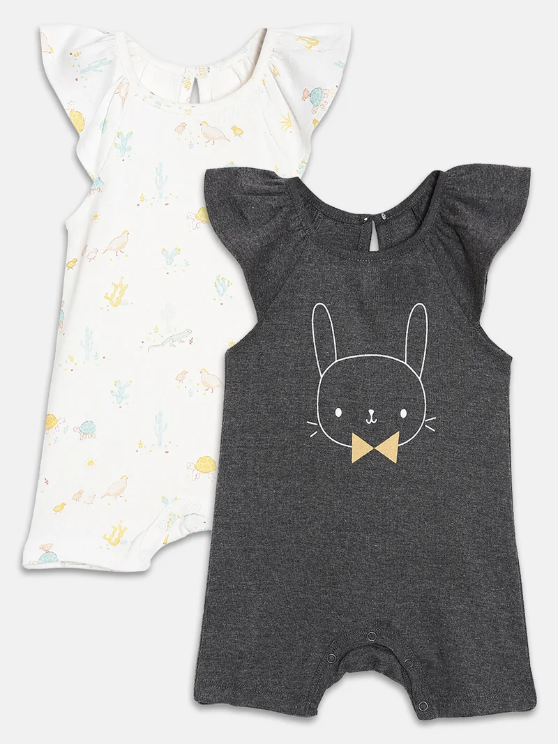 Broon Broon Infant Girls White and Black Printed Organic Cotton Rompers Pack of 2