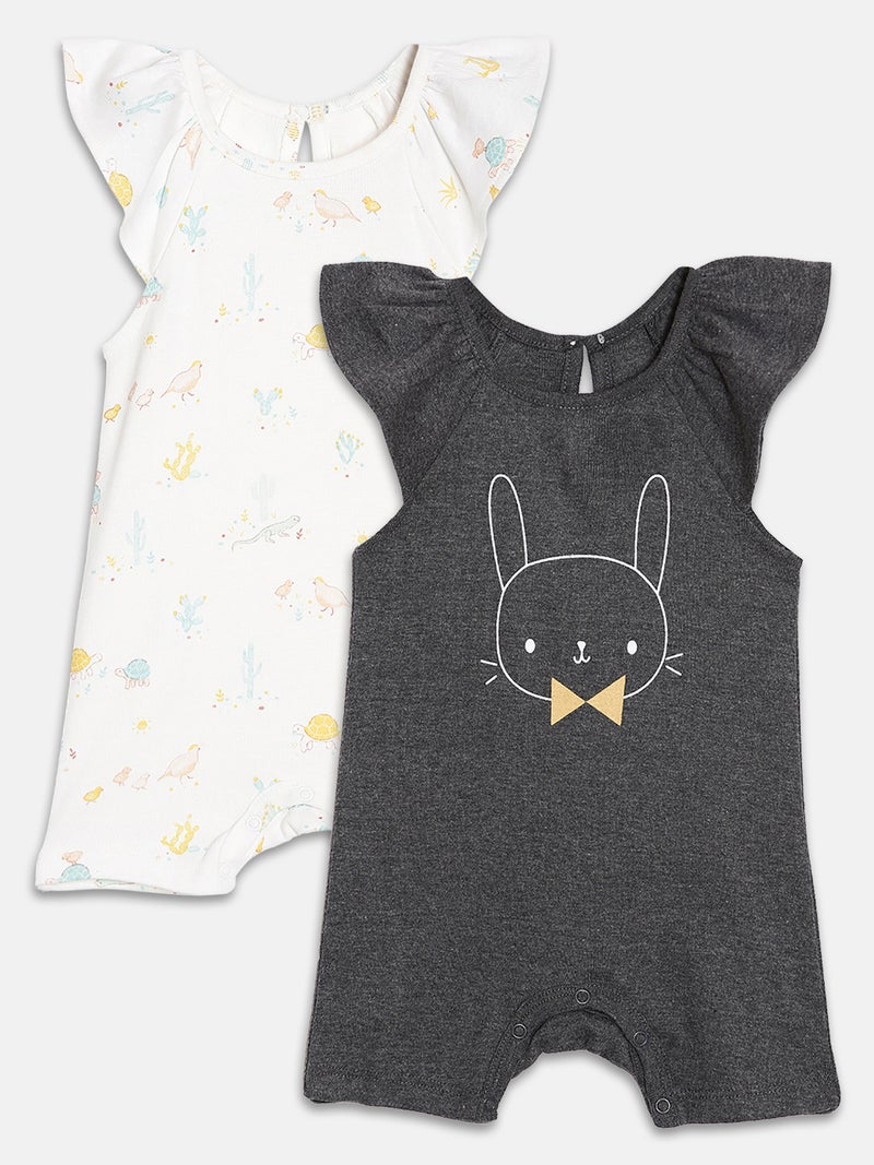 Broon Infant Girls White and Black Printed Organic Cotton Rompers Pack of 2 - Image 1