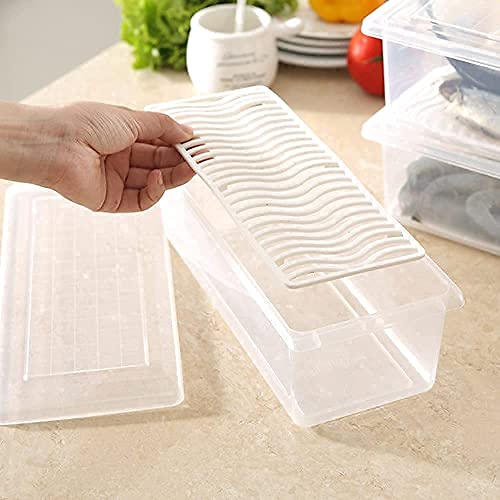 Qshare Fridge Container - Plastic Fridge Storage Box with Removable Drain Plate, Leak-Proof Lid Fridge Storage Box, Fridge Organizer Container Keep for Fruits, Vegetables, Fish, Meat (1500ml) (2) - Image 5