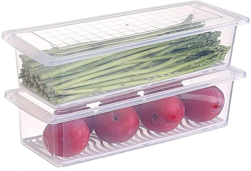 Qshare Fridge Container - Plastic Fridge Storage Box with Removable Drain Plate, Leak-Proof Lid Fridge Storage Box, Fridge Organizer Container Keep for Fruits, Vegetables, Fish, Meat (1500ml) (2) - Image 1