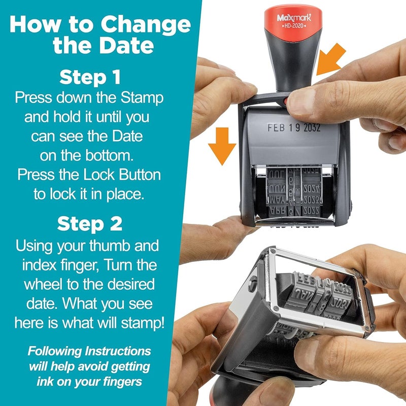 MaxMark Heavy Duty Date Stamp, Large Date Size - Exclusive 12-Year Band - Red Ink - Image 4