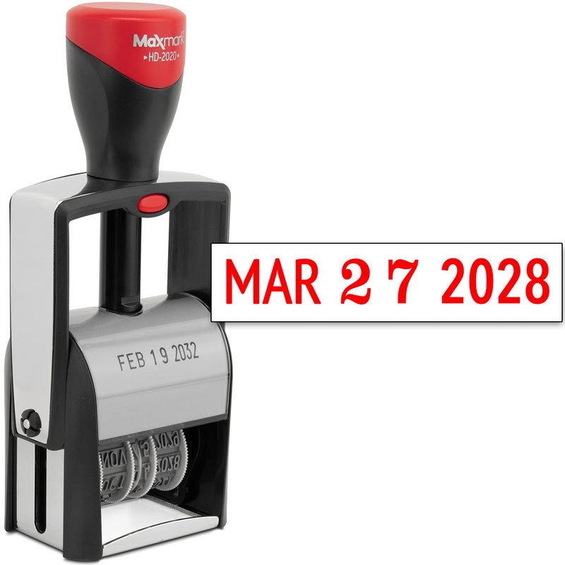 MaxMark Heavy Duty Date Stamp, Large Date Size - Exclusive 12-Year Band - Red Ink - Image 1