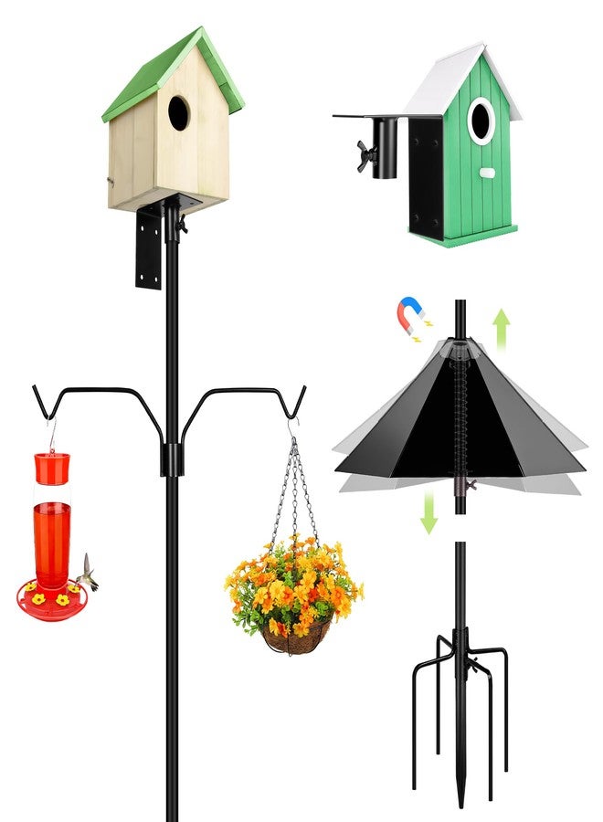 YINGYM Bird Feeder Pole, 79 Inch Heavy Duty Bird House Pole Mount Kit for Outdoors, Adjustable Feeding Stand, with 2-Hooks, Metal Squirrel Baffle and 5-Prong Base, Black - Image 1