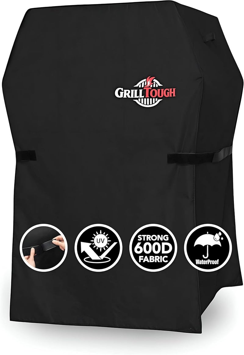 غطاء شواء خارجي ثقيل من GrillTough – مقاوم للماء، مقاوم للطقس، مقاوم للأشعة فوق البنفسجية والبهتان مع أحزمة قابلة للتعديل – غطاء شواء غاز لـ Weber وCharbroil (75L × 66W × 109H سم) جودة عالمية اقتصادية - Image 1