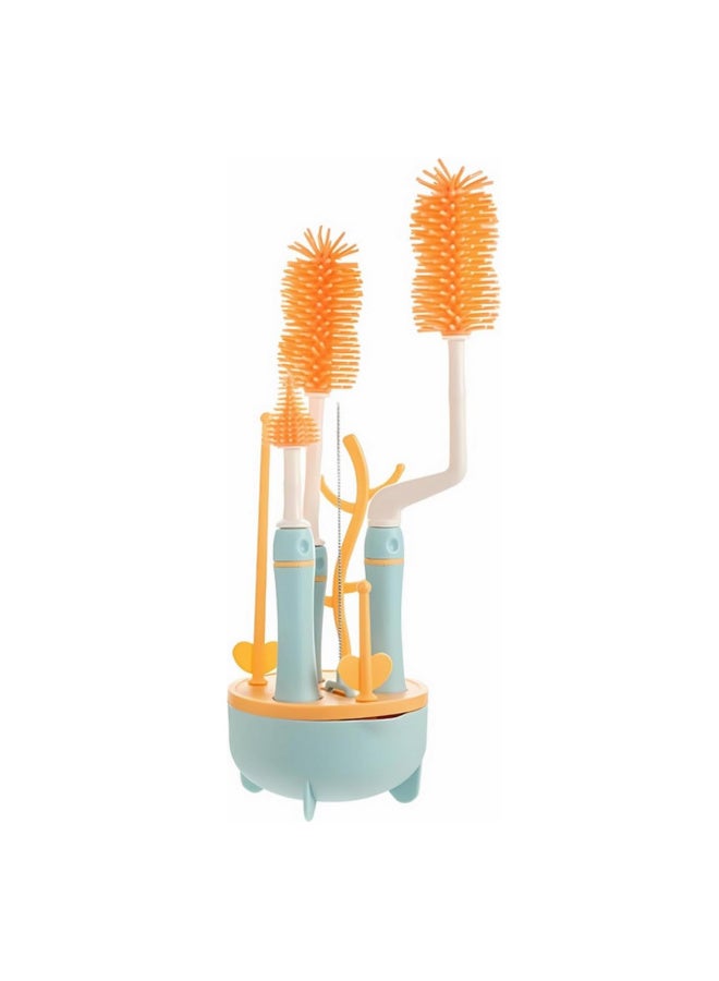 6 in 1 Portable Baby Bottle Cleaner Set with Drying Rack, 2 Silicone Baby Bottle Brushes,Straw Brush, Nipple Brush & Storage Box - Image 1