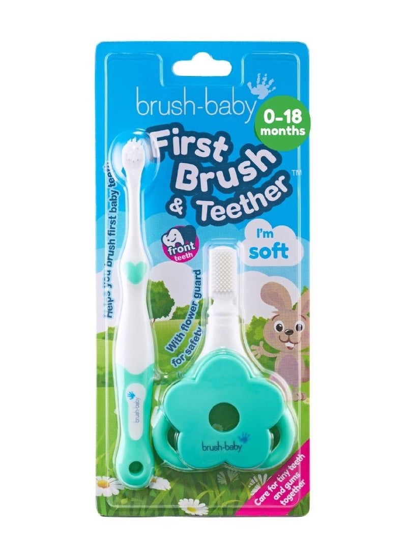 Brush-Baby First Toothbrush & Teether Set | Soft Bristles | Flower Safety Guard | 0–18 Months - Image 1