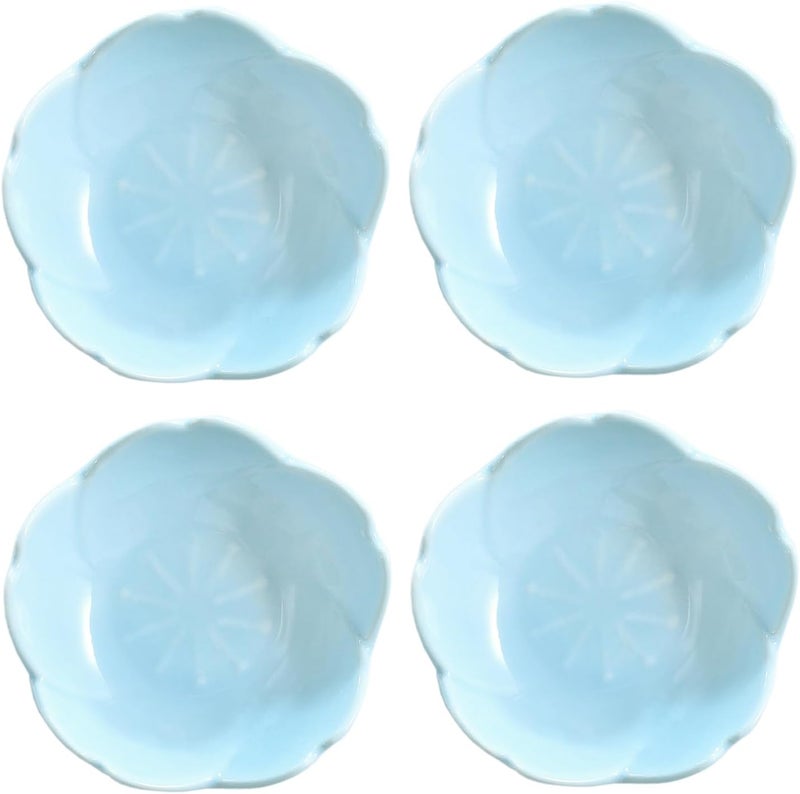 WAIT FLY WAIT FLY Beautiful 3 Inch Sakura Shaped Ceramics Seasoning DishesTea Bag HoldersKetchup SaucerAppetizer PlatesVinegar Spice Salad Soy Sushi Wasabi Seasoning Dipping Bowls Blue Set of 4  - Image 2