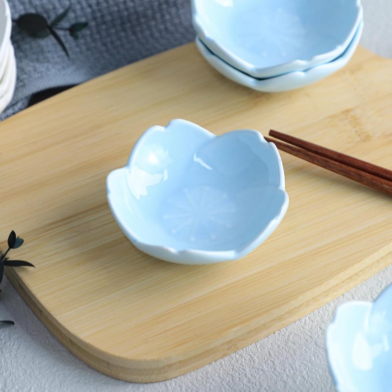 WAIT FLY WAIT FLY Beautiful 3 Inch Sakura Shaped Ceramics Seasoning DishesTea Bag HoldersKetchup SaucerAppetizer PlatesVinegar Spice Salad Soy Sushi Wasabi Seasoning Dipping Bowls Blue Set of 4  - Image 3