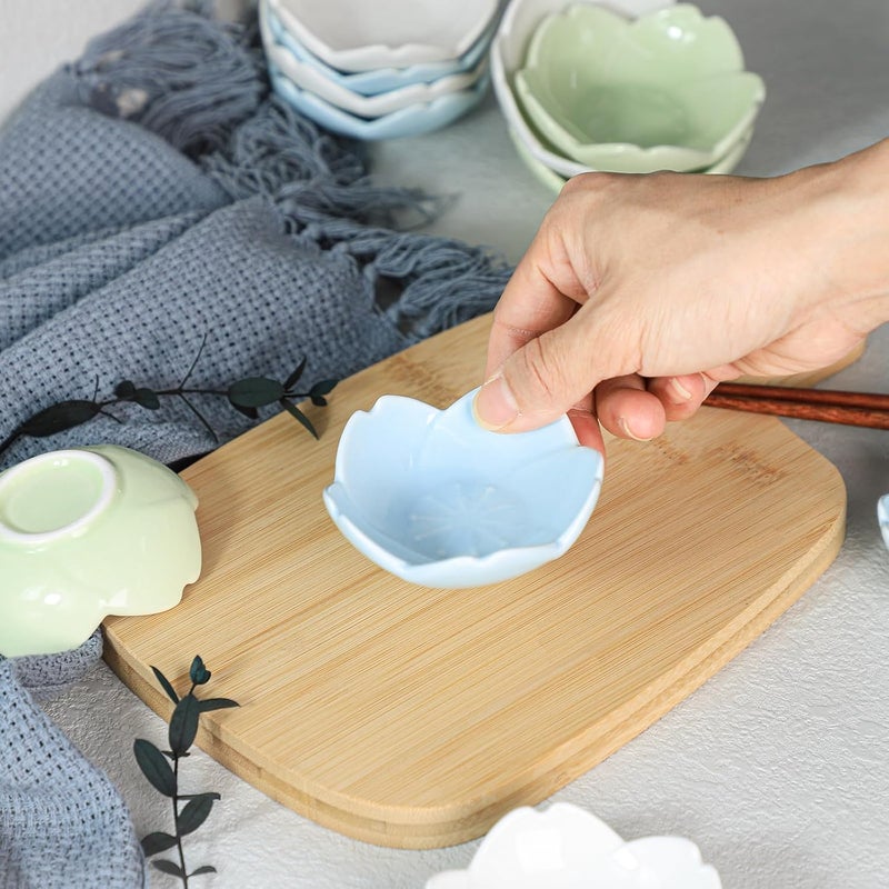 WAIT FLY WAIT FLY Beautiful 3 Inch Sakura Shaped Ceramics Seasoning DishesTea Bag HoldersKetchup SaucerAppetizer PlatesVinegar Spice Salad Soy Sushi Wasabi Seasoning Dipping Bowls Blue Set of 4  - Image 5