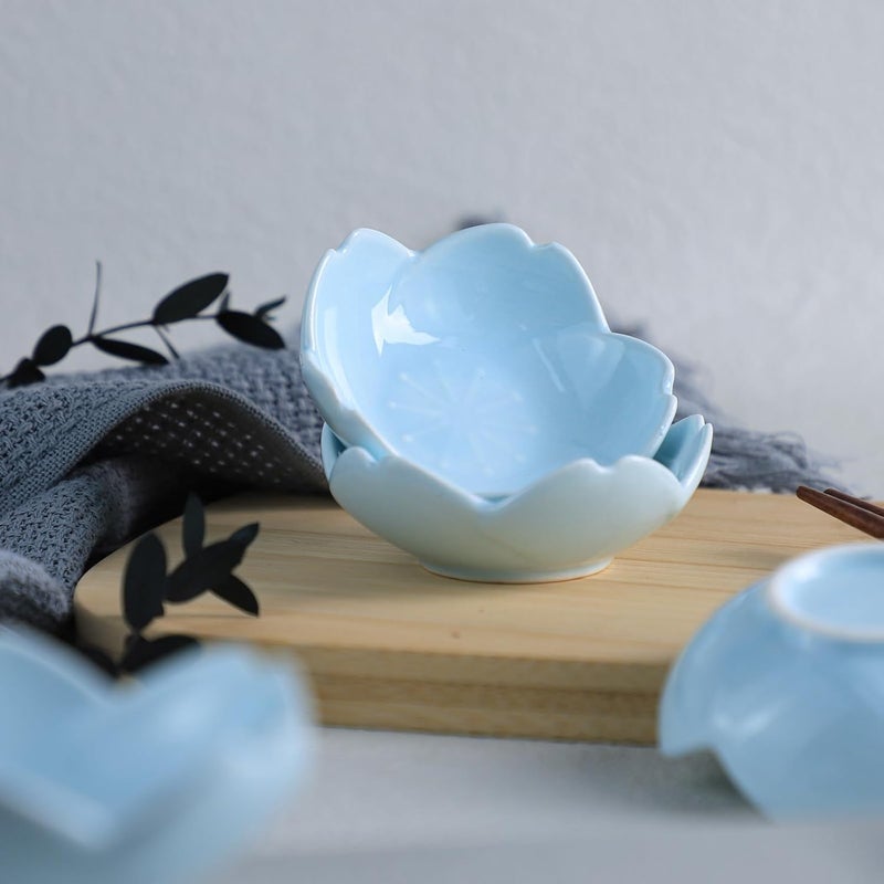 WAIT FLY WAIT FLY Beautiful 3 Inch Sakura Shaped Ceramics Seasoning DishesTea Bag HoldersKetchup SaucerAppetizer PlatesVinegar Spice Salad Soy Sushi Wasabi Seasoning Dipping Bowls Blue Set of 4  - Image 4