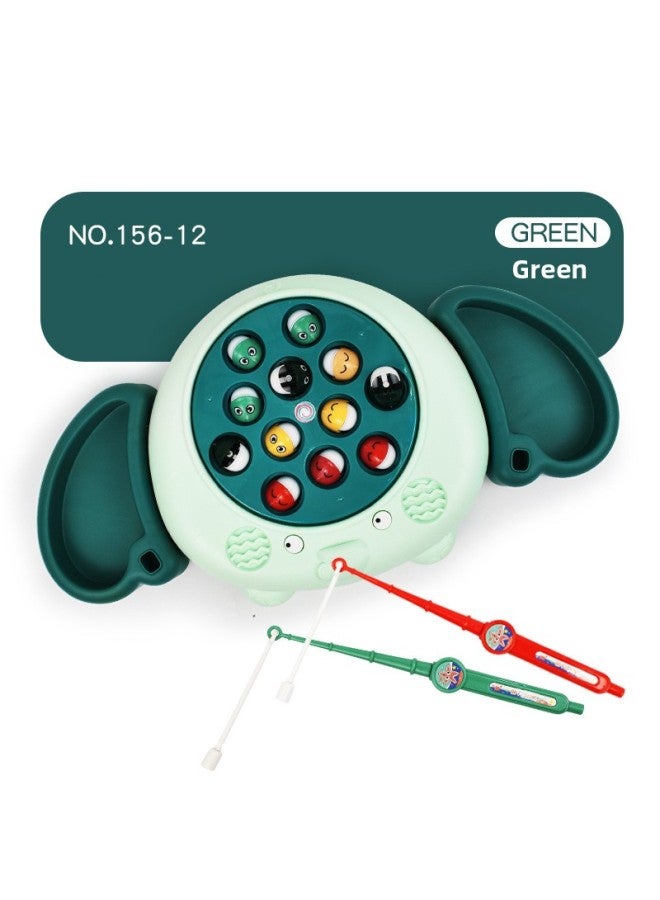 Children's Electric Magnetic Fishing Table Toy Backpack Sailboat Multi-function Early Education Music Rotating Fishing Plate-Color:156-12 Elephant Fishing Platform Green - Image 1