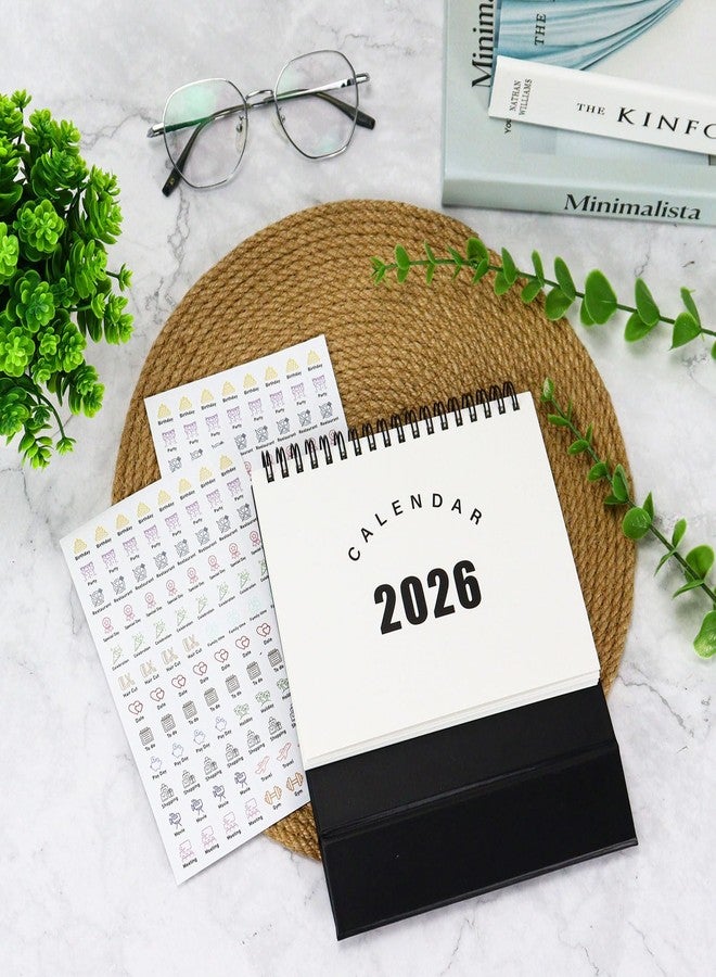 Koqye تقويم مكتبي من كوكي 2025-2026 من يوليو إلى ديسمبر 2026، تقويم ورقي صغير قابل للطي مع تصميمات شهرية وملصقين للمكتب (أسود) - Image 2