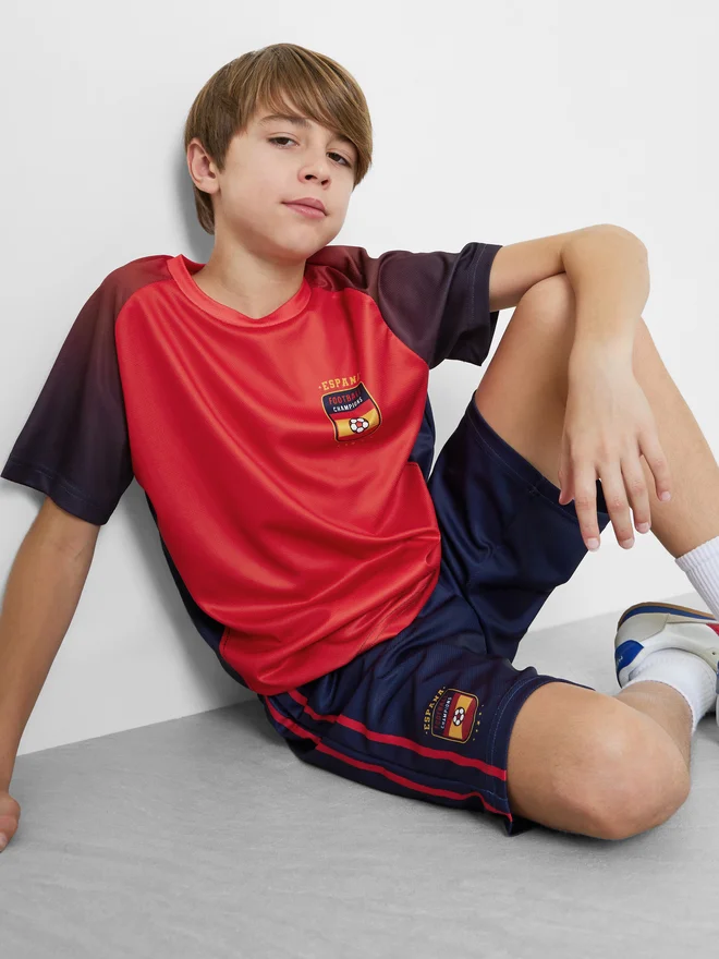 Styli Teen Boys Spain Print Jersey T-Shirt and Shorts FIFA Football Set
