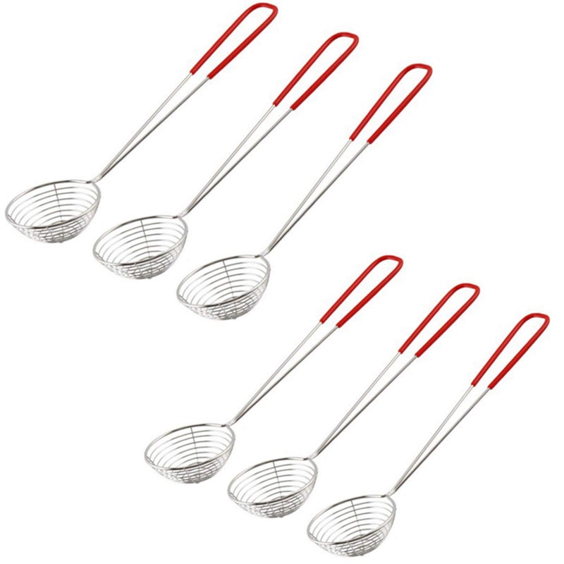 Nuluxi Stainless Steel Colander Sieve Kitchen Tool Stainless Steel Hot Pot Colander Stainless Steel Wire Skimmer Spoon with Handle Suitable for Hot Pot Eating Soup Draining and Pearl Food 6 Pieces