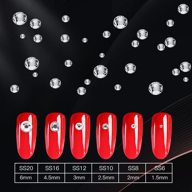 Weico 2000PCS Clear Rhinestones, Round Flat Back Gems Gemstones for Crafts Nails, Glass Diamonds with Tweezer and Wax Pencil for Acrylic Nails Face Eye Makeup Clothes Decoration( 6 Sizes, 1.5-6mm) - Image 3
