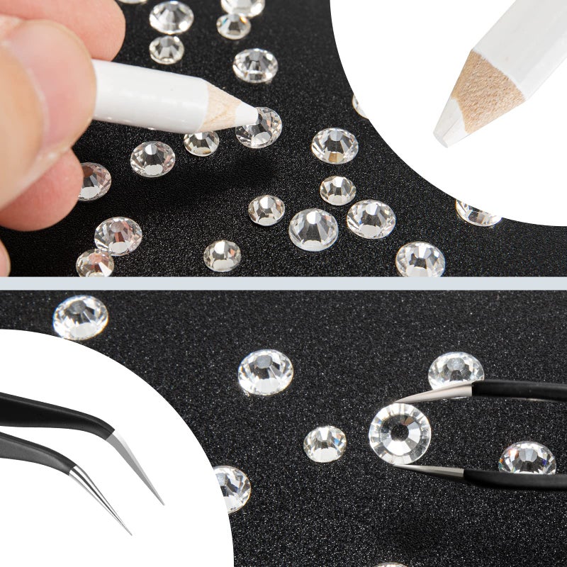 Weico 2000PCS Clear Rhinestones, Round Flat Back Gems Gemstones for Crafts Nails, Glass Diamonds with Tweezer and Wax Pencil for Acrylic Nails Face Eye Makeup Clothes Decoration( 6 Sizes, 1.5-6mm) - Image 2