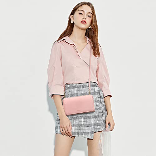 Peacocktion RFID Wristlet Women's Wallets, Leather Women's Crossbody Handbags, Clutch Purses with Phone Pocket Zipper Pink - Image 5