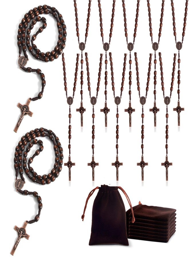 KOMI 12 PCS Wood Rosary Beads Bulk for Men, Handmade Wooden Rosary with St Benedict Medal and Crucifix Cross Rosaries with Velvet Bag Catholic Gifts - Image 1
