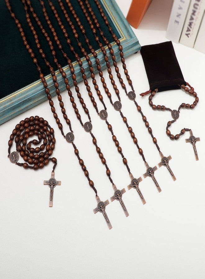 KOMI 12 PCS Wood Rosary Beads Bulk for Men, Handmade Wooden Rosary with St Benedict Medal and Crucifix Cross Rosaries with Velvet Bag Catholic Gifts - Image 2
