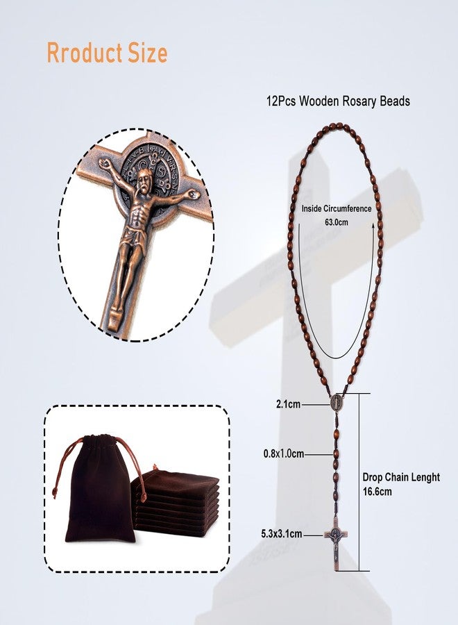 KOMI 12 PCS Wood Rosary Beads Bulk for Men, Handmade Wooden Rosary with St Benedict Medal and Crucifix Cross Rosaries with Velvet Bag Catholic Gifts - Image 4