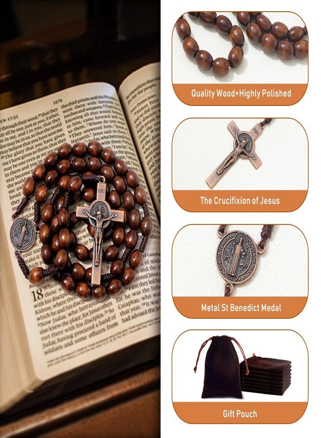 KOMI 12 PCS Wood Rosary Beads Bulk for Men, Handmade Wooden Rosary with St Benedict Medal and Crucifix Cross Rosaries with Velvet Bag Catholic Gifts - Image 3