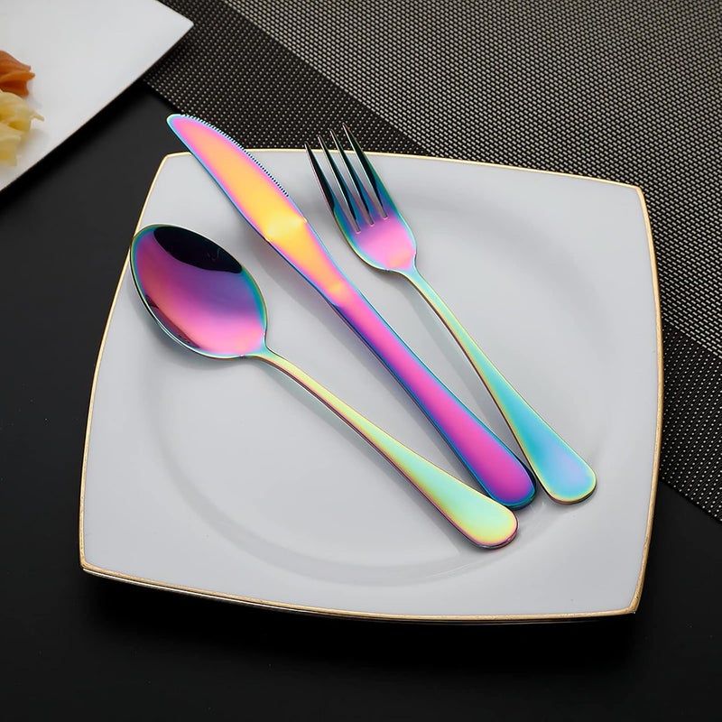DEVICO Portable Utensils, Travel Camping Cutlery Set, 8-Piece including Knife Fork Spoon Chopsticks Cleaning Brush Straws Portable Case, Stainless Steel Flatware set (Rainbow) - Image 3
