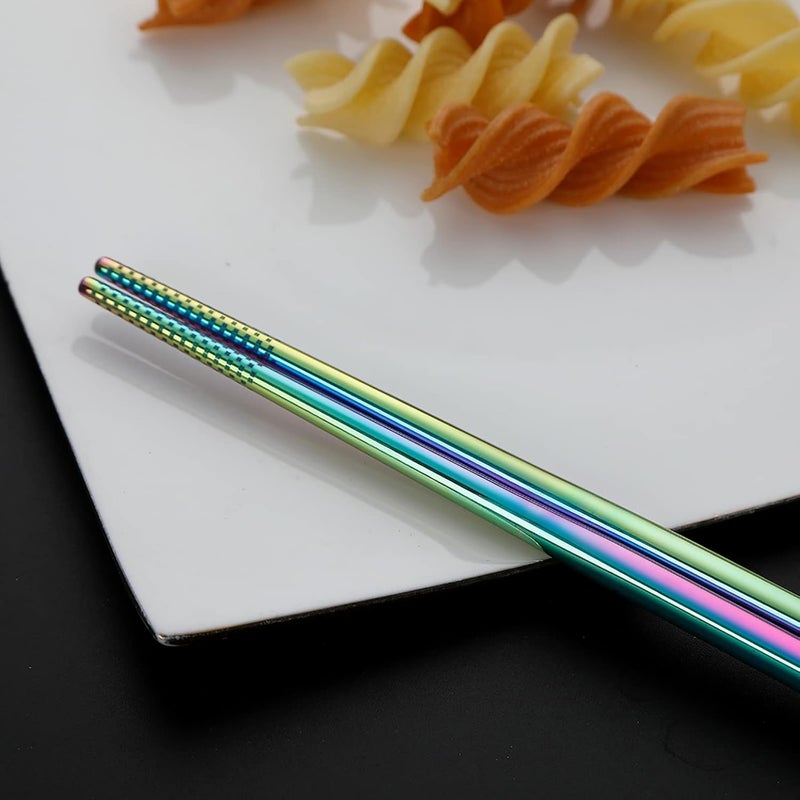DEVICO Portable Utensils, Travel Camping Cutlery Set, 8-Piece including Knife Fork Spoon Chopsticks Cleaning Brush Straws Portable Case, Stainless Steel Flatware set (Rainbow) - Image 5