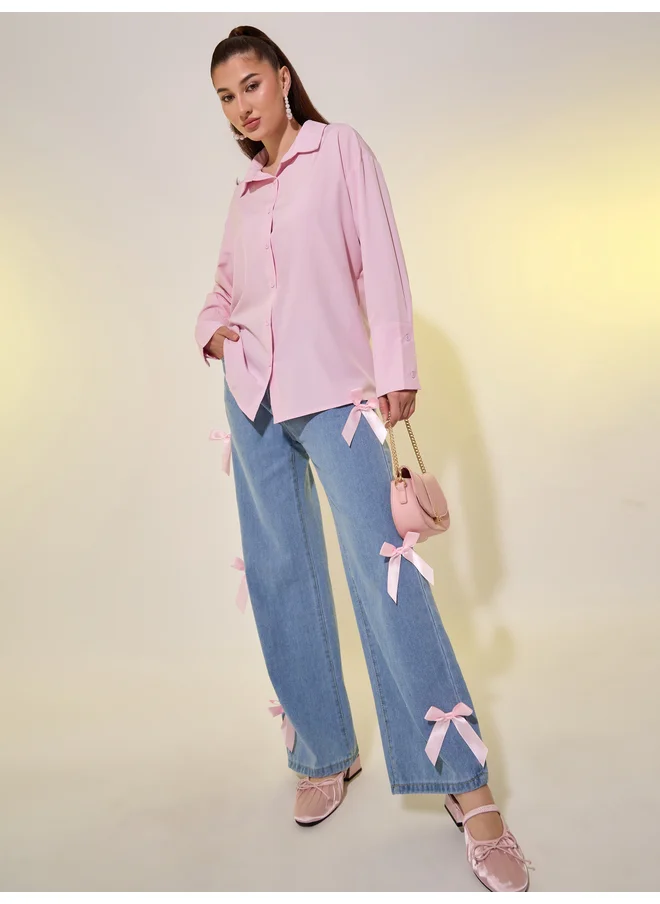 Take Two Take Two Solid Oversized Spread Collar Shirt