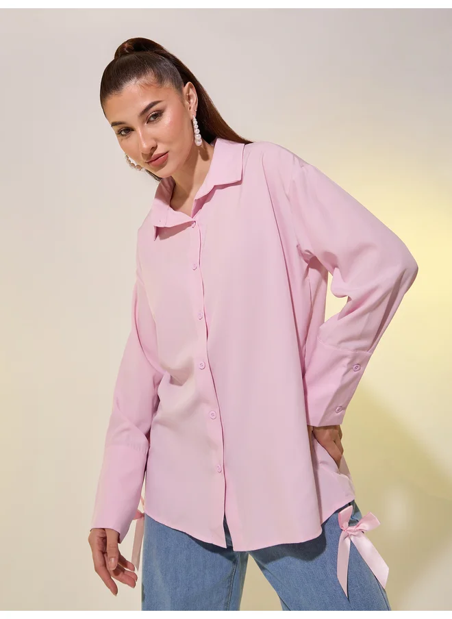 Take Two Take Two Solid Oversized Spread Collar Shirt