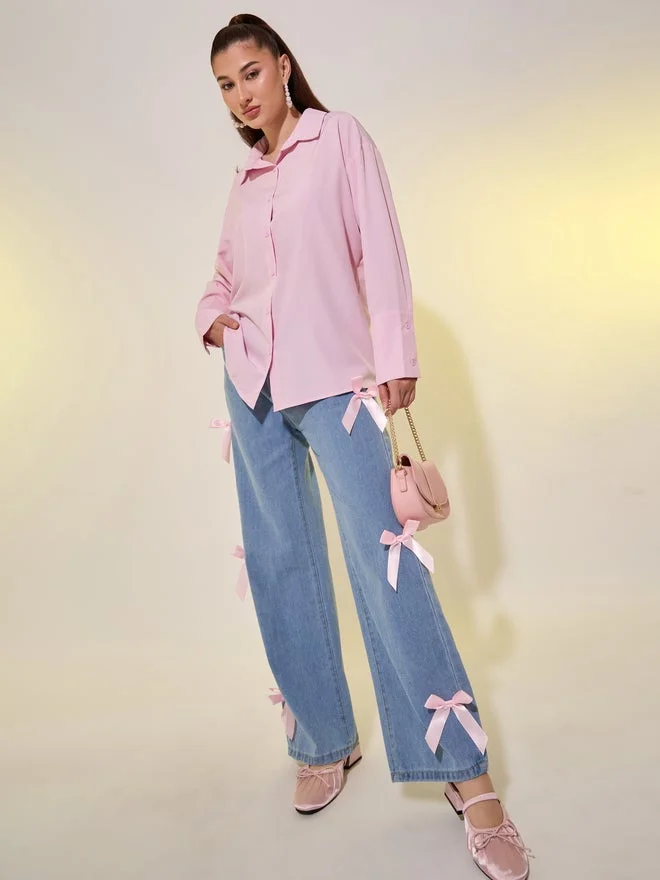 Styli Styli Solid Oversized Spread Collar Shirt
