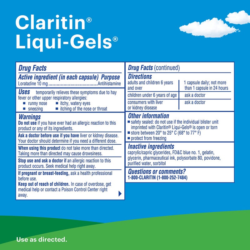 Claritin Liqui-Gels 24 Hour Allergy Relief, Non-Drowsy Allergy Medicine, Loratadine Antihistamine Capsules, 60 Count - Image 2