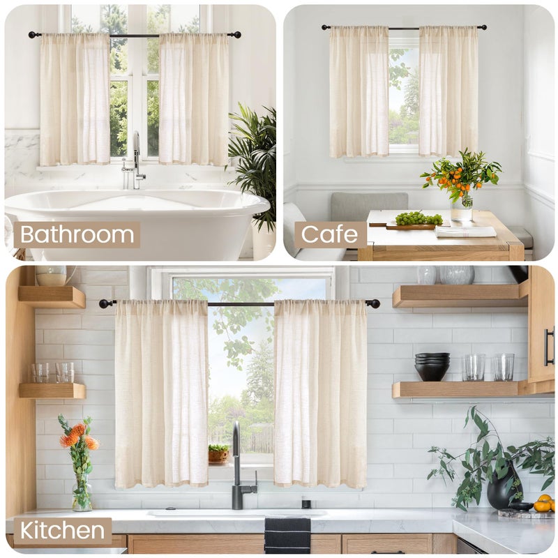 BGment Natutal Linen Cafe Curtains 30 Inch Length, Farmhouse Kitchen Window Drapes Semi Sheer with Rod Pocket Lightweight Textured for Bathroom Over Sink Decor, 2 Panels Set, 30 Inch Wide - Image 2