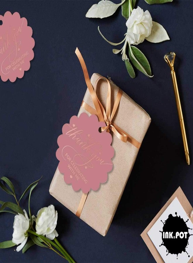 Inkdotpot Pack of 100 Rose Gold Foil Paper Tags Thank You for Celebrating with Me Birthday Favor Hang Tags - Image 5