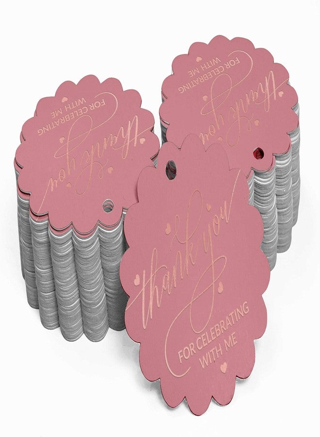 Inkdotpot Pack of 100 Rose Gold Foil Paper Tags Thank You for Celebrating with Me Birthday Favor Hang Tags - Image 2