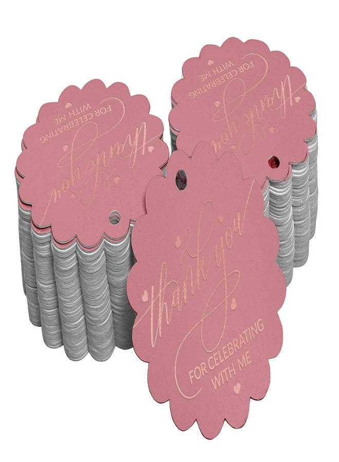 Inkdotpot Pack of 100 Rose Gold Foil Paper Tags Thank You for Celebrating with Me Birthday Favor Hang Tags - Image 1