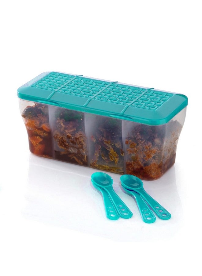 HAPPI Multipurpose Plastic 4 In 1 Masala Box for Kitchen,Spice Boxes for Kitchen,Transparent 4 Compartment Storage Containers Airtight Grocery, Dry Fruits Box 1800 Ml with 4 Spoons(Sea Green) - Image 4