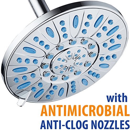 AquaDance 7-inch 6-Setting Rainfall Showerhead with Anti-Microbial Microban Protection from Mold, Mildew, and Bacteria - Clog-Free Wave Blue Jets, Chrome Finish - Image 2