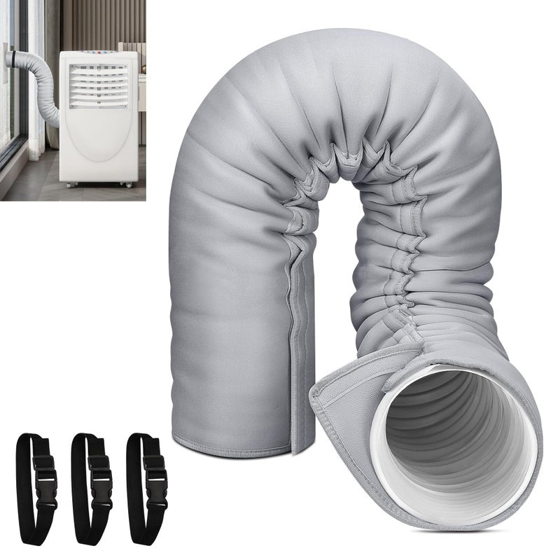 Portable AC Hose Insulation Sleeve Portable Air Conditioners Insulated Hose Cover Wrap Fit 5 59 Diameter Exhaust Hose Easy Installation with 3Adjustable Buckle Straps Light Gray