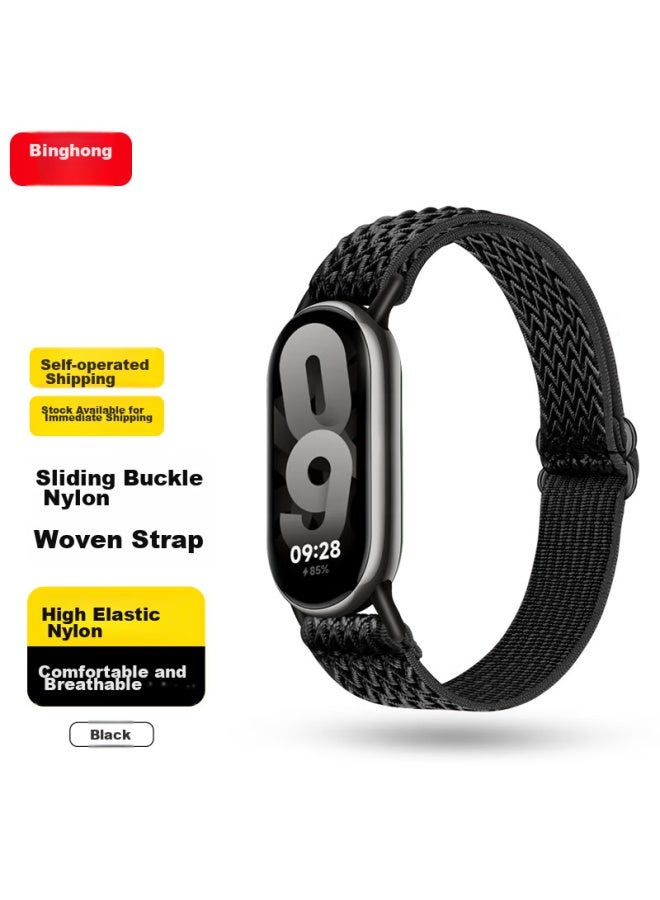 Bing Hong Binghong Compatible With Xiaomi Band 8/9 Strap, Nfc Solid Color Sports Wristband, W-textured Smooth Buckle Nylon Woven Strap, W-textured - Black - Image 1