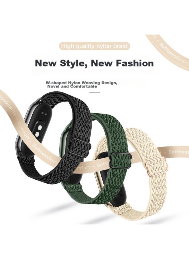 Bing Hong Binghong Compatible With Xiaomi Band 8/9 Strap, Nfc Solid Color Sports Wristband, W-textured Smooth Buckle Nylon Woven Strap, W-textured - Black - Image 2