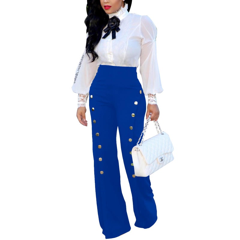 PINSV Women's Stretchy Bootcut Pull On Dress Pants Business Casual Work Pants Blue XL - Image 4