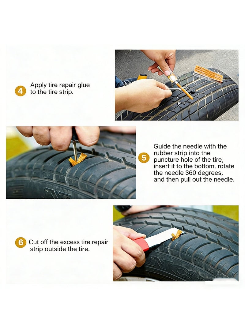 Tire Repair Kit Heavy Duty T Handle Tire Repair Tools Tyre Puncture Repair Kit With Replaceable Reaming Fork Drill Bits Rubber Strips Hex Wrench Nail Puller For Car Truck Suv Road Trip Emergency Repair - Image 4