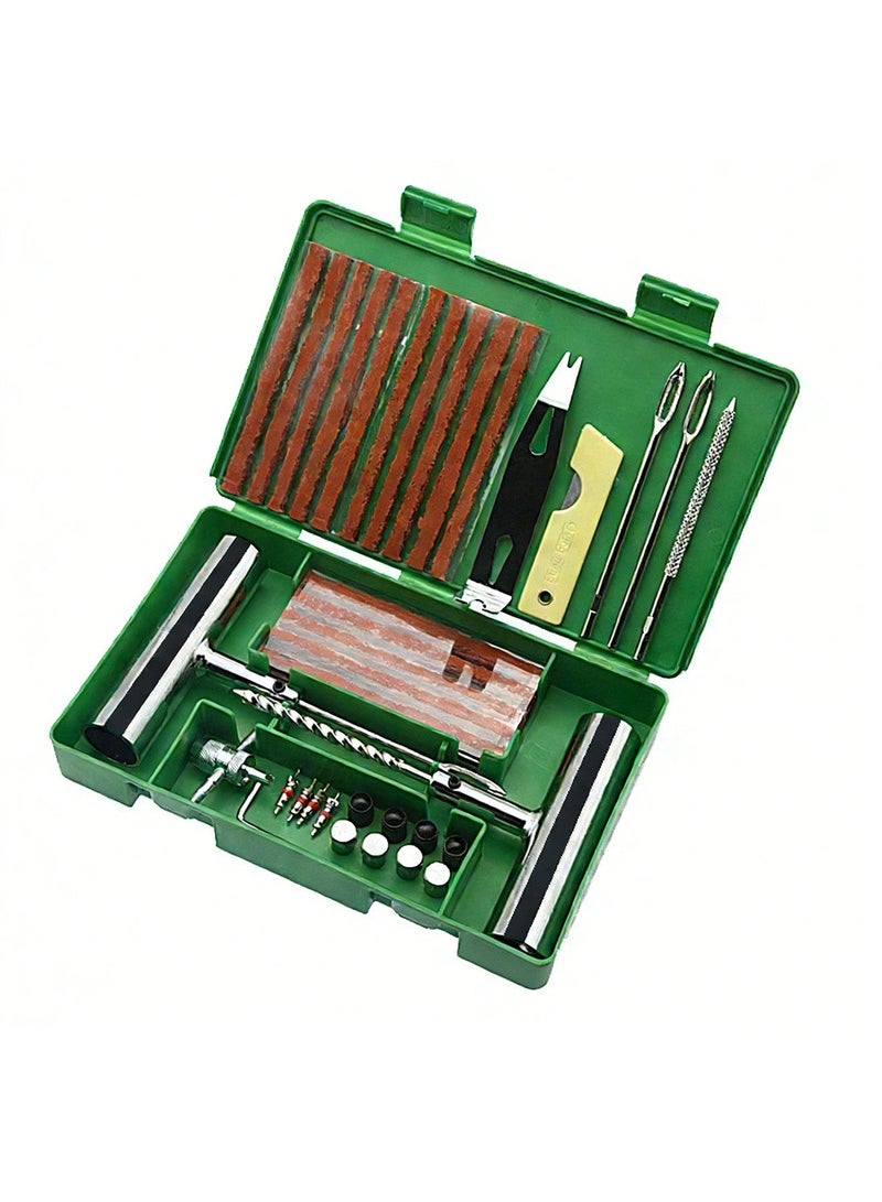 Tire Repair Kit Heavy Duty T Handle Tire Repair Tools Tyre Puncture Repair Kit With Replaceable Reaming Fork Drill Bits Rubber Strips Hex Wrench Nail Puller For Car Truck Suv Road Trip Emergency Repair - Image 2