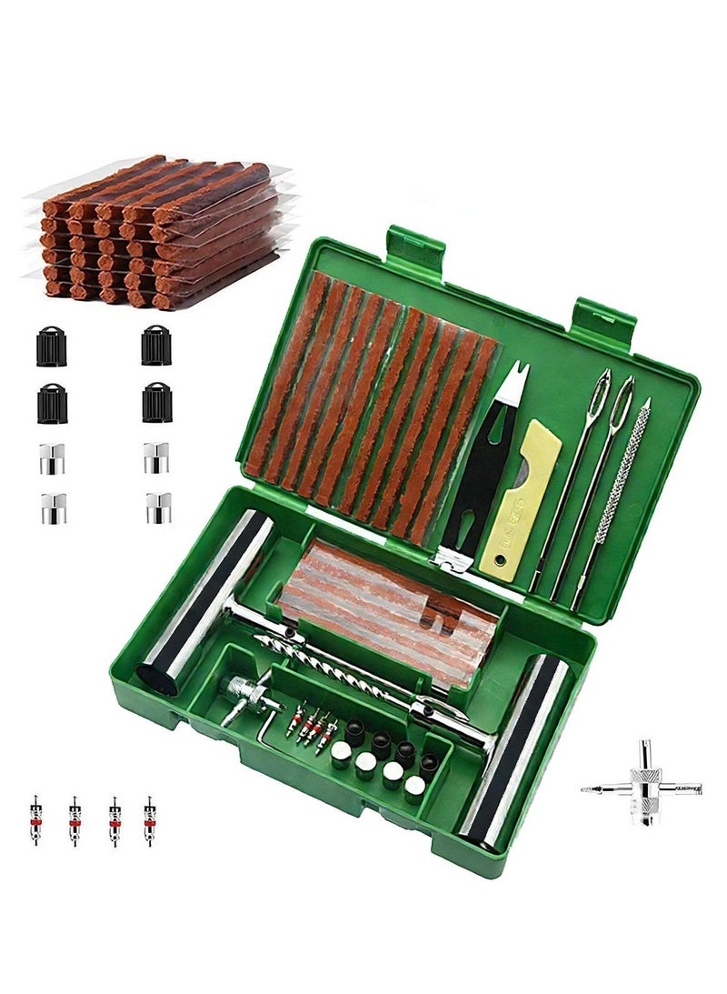 Tire Repair Kit Heavy Duty T Handle Tire Repair Tools Tyre Puncture Repair Kit With Replaceable Reaming Fork Drill Bits Rubber Strips Hex Wrench Nail Puller For Car Truck Suv Road Trip Emergency Repair - Image 1