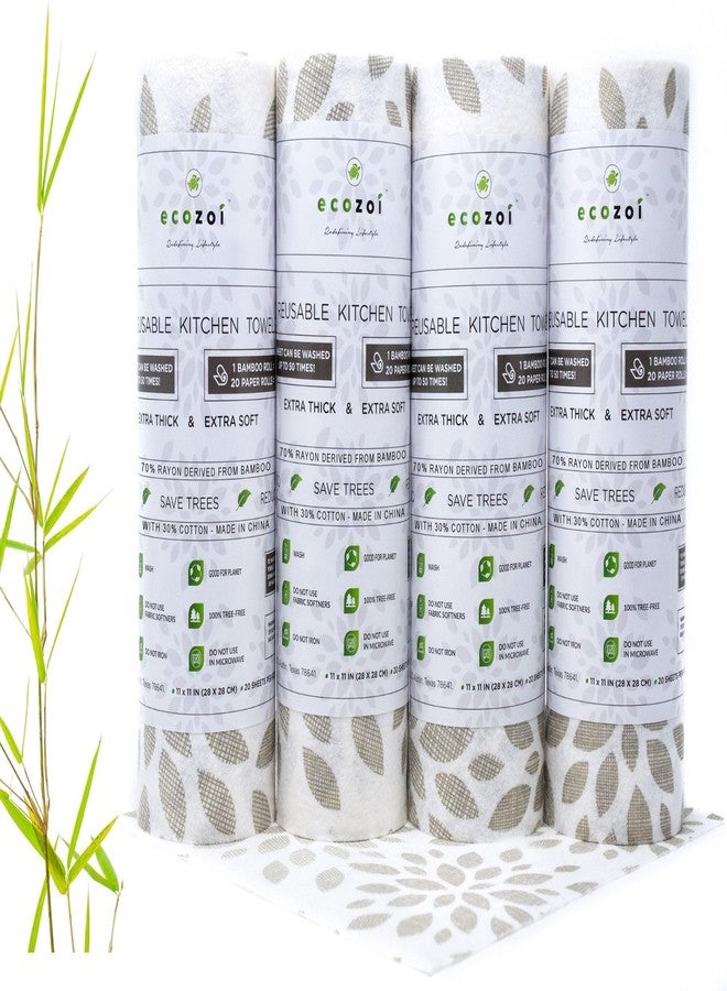 Ecozoi Bamboo Rayon Reusable Towels - 4 Pack | Equivalent to 80 Regular Rolls | 70% Rayon from Bamboo and 30% Cotton Kitchen Paper Rolls | 50 Times More Usage than Regular Paper Rolls - Image 1