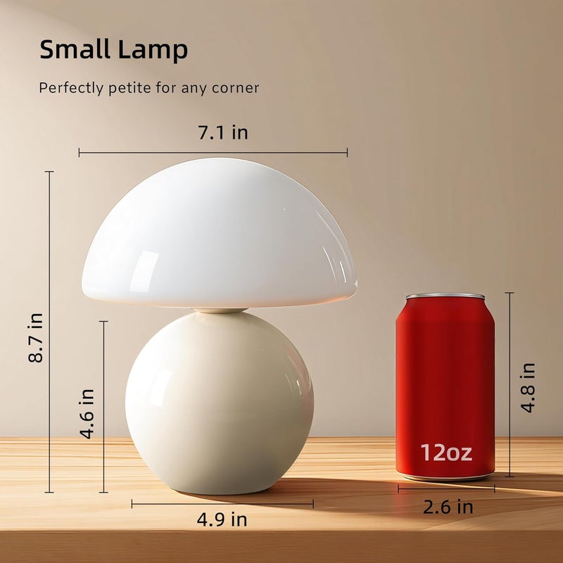 Dawnwake Ceramic Mushroom Table Lamp - Small Glass Bedside Lamp for Bedroom, Living Room, Children's Room, Unique and Aesthetic Night Light for Girls - Image 2
