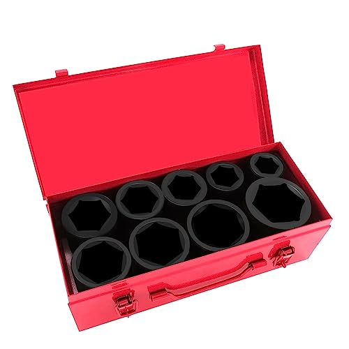 TONYNOL 1 Inch Drive Deep Impact Socket Set,9 Pieces,6-Point,SAE Sizes (1",1-1/8",1-1/14",1-3/8",1-1/2",1-5/8",1-3/4",1-7/8",2"),Cr-Mo Steel - Image 1