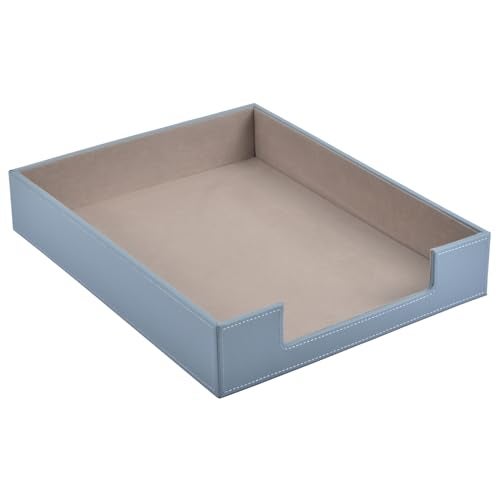 RHCSZ Leather Letter TrayStackable File Document TrayDesk Organizer for Office SuppliesA4 Paper Case RackDesktop OrganizationPen Mail Magazine Storage Box Grey - Image 1